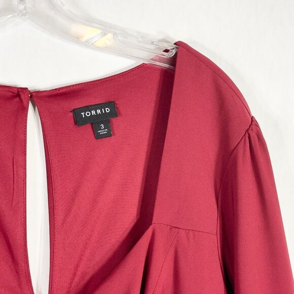 Torrid Plus Size 3X Top Peplum Crepe Sweetheart Neck Top Red‎ Keyhole Blouse 686 - Picture 10 of 12